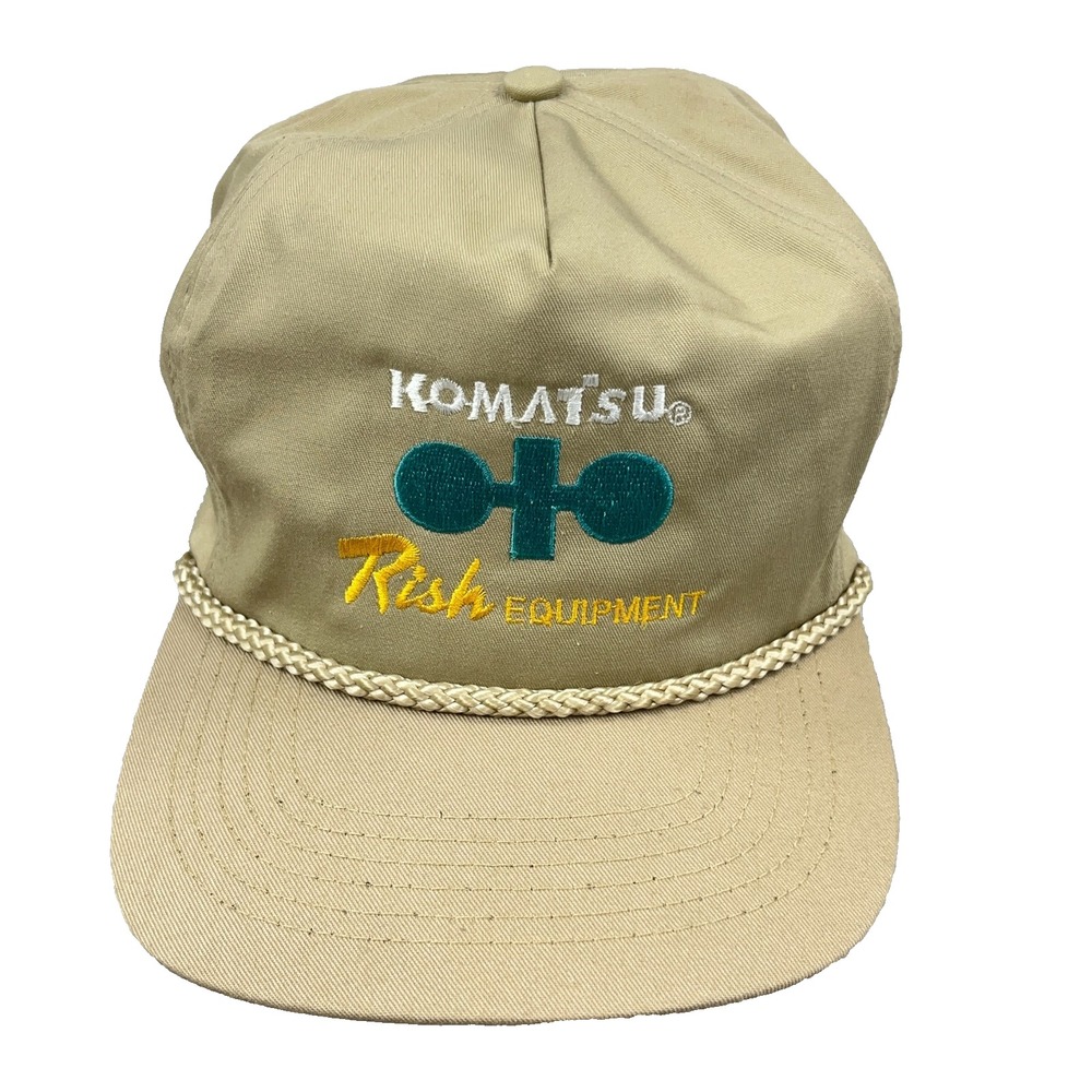 Vintage Komatsu Trucker Hat Cap Strap back Coal Mining Rish Equipment 90s Rope